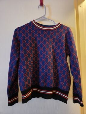 Gucci Blue & Red Patterned Women's Crewneck Sweater